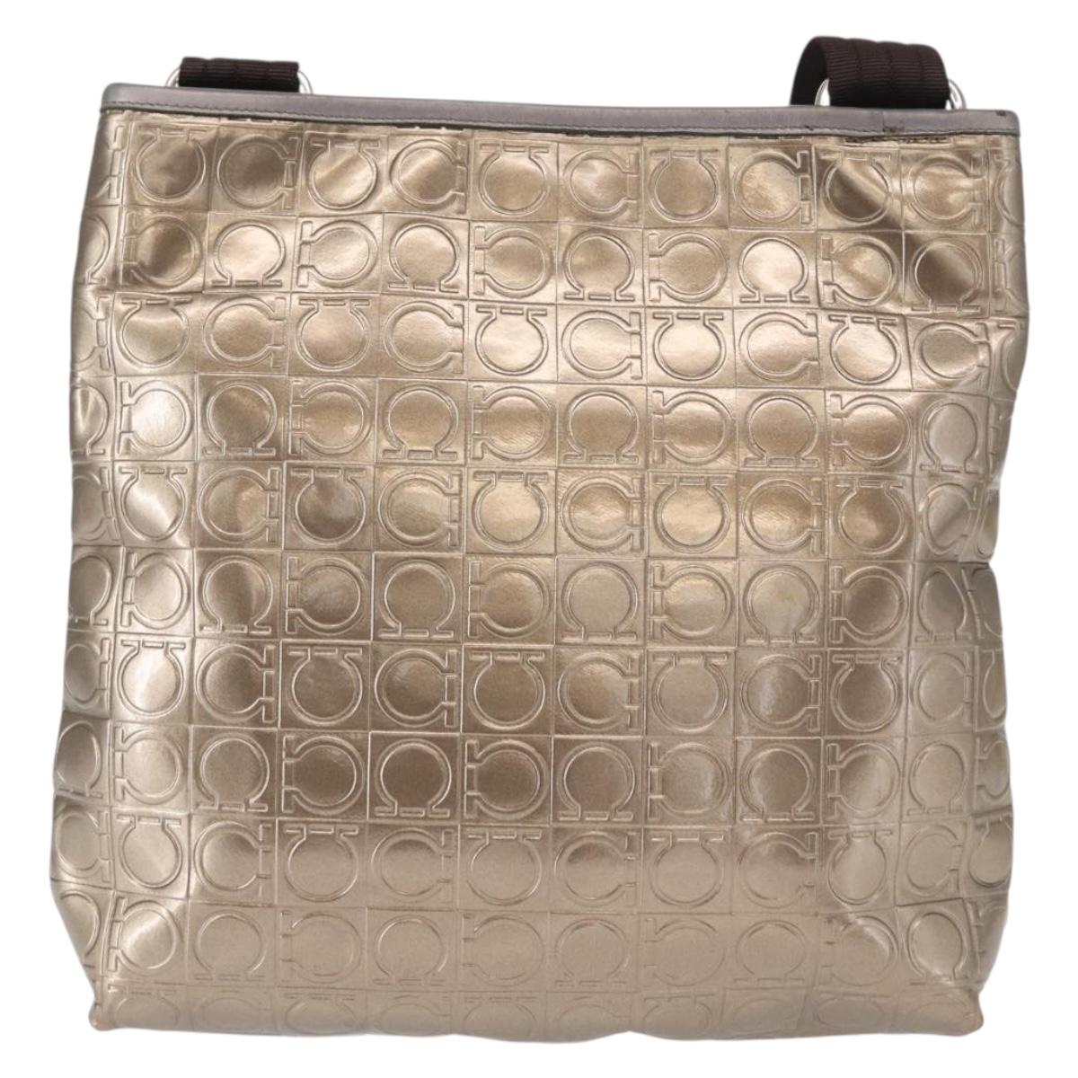 Salvatore Ferragamo Gancini Shoulder Bag Enamel Gold Auth BA8494