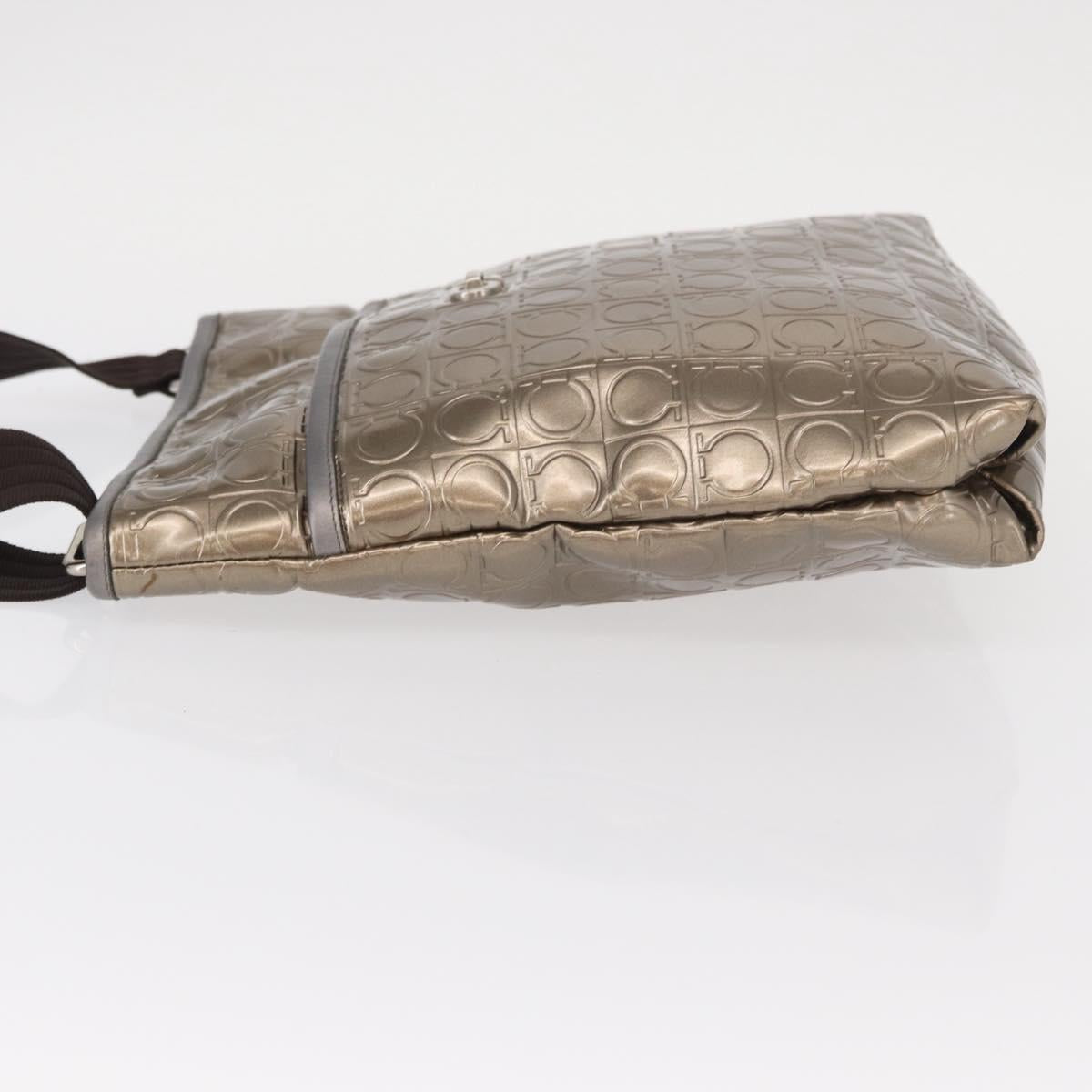 Salvatore Ferragamo Gancini Shoulder Bag Enamel Gold Auth BA8494