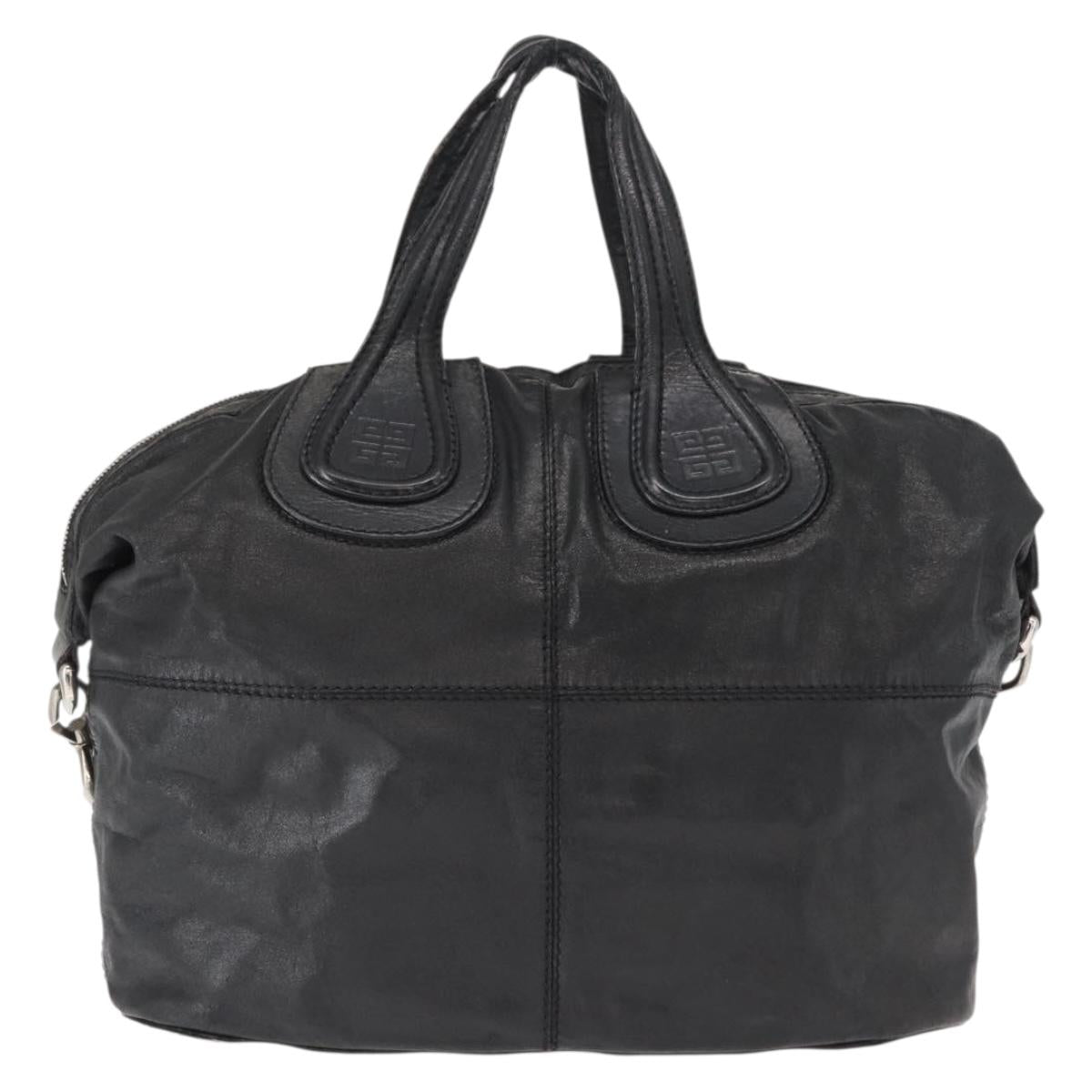 GIVENCHY Nightingale Hand Bag Leather 2way Black Silver Auth BA8495