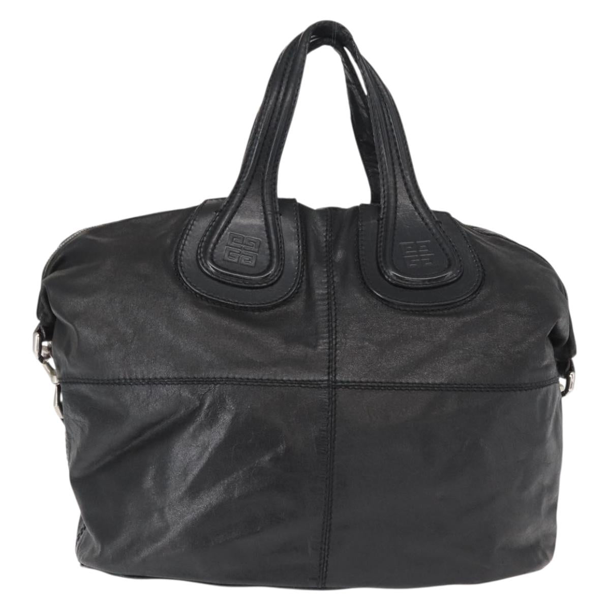 GIVENCHY Nightingale Hand Bag Leather 2way Black Silver Auth BA8495