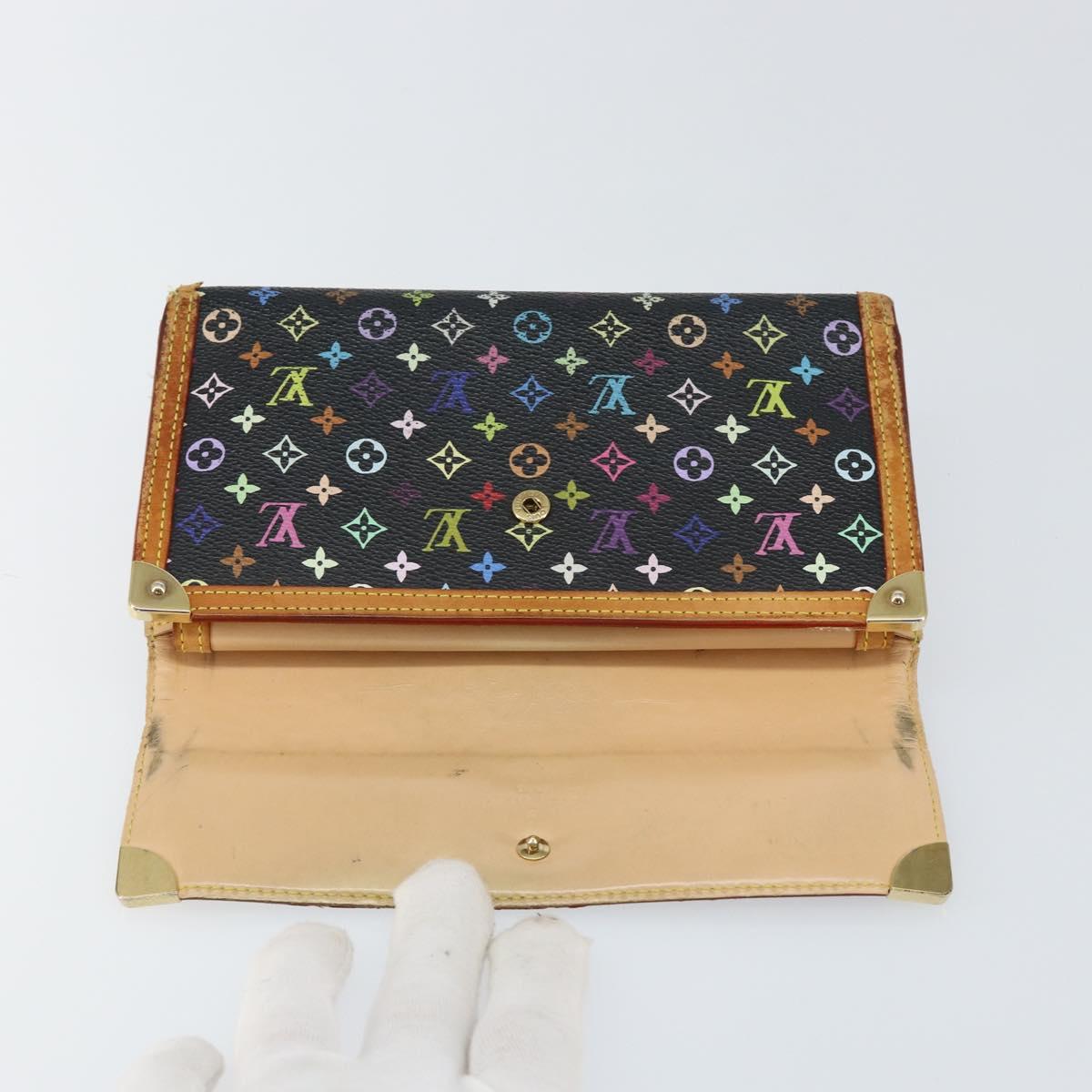 LOUIS VUITTON Monogram Multicolor Porte Tresor Wallet Black M92658 Auth BA8497
