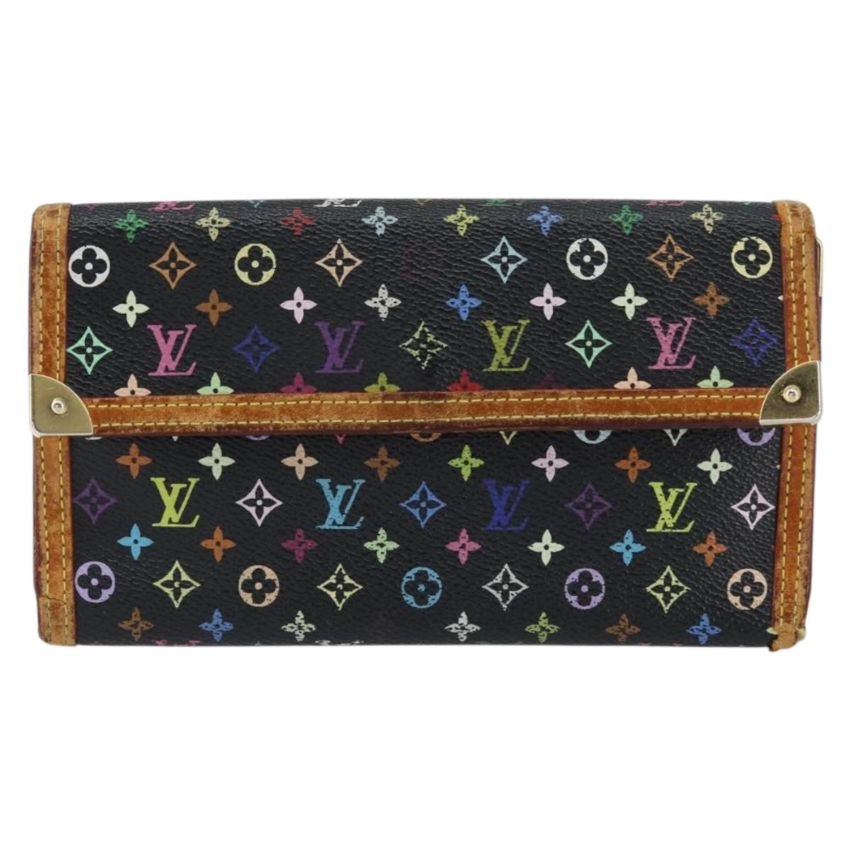 LOUIS VUITTON Monogram Multicolor Porte Tresor Wallet Black M92658 Auth BA8497