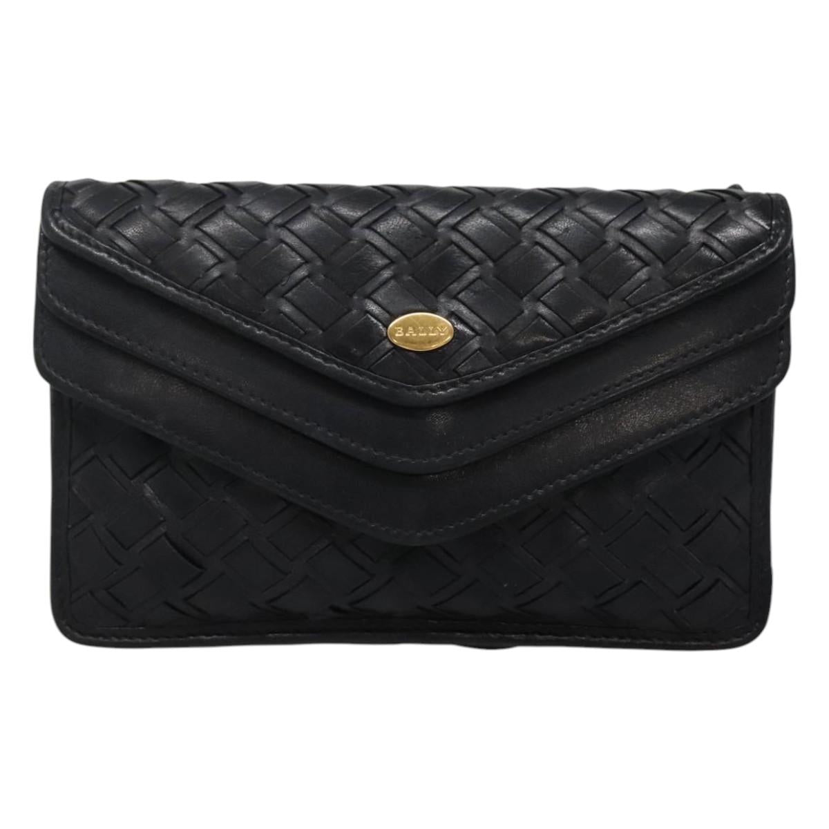 BALLY Shoulder Bag Leather Black Auth BA857