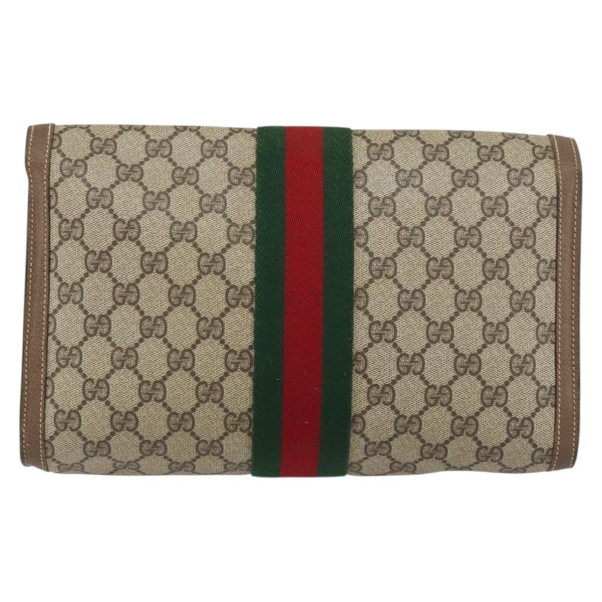 GUCCI GG Supreme Web Sherry Line Clutch Bag PVC Beige Red 89 01 007 Auth BA8613