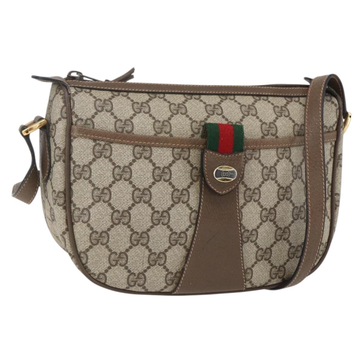 GUCCI GG Supreme Web Sherry Line Bag PVC Beige Gold 89 02 032 Auth BA8614
