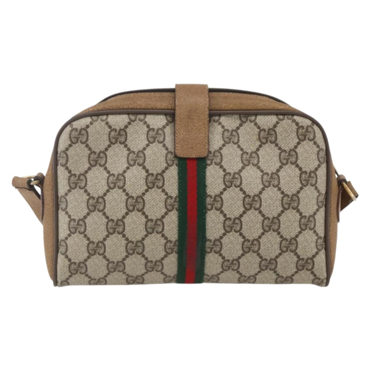 GUCCI GG Supreme Web Sherry Line Bag PVC Beige Gold 116 02 055 Auth BA8616