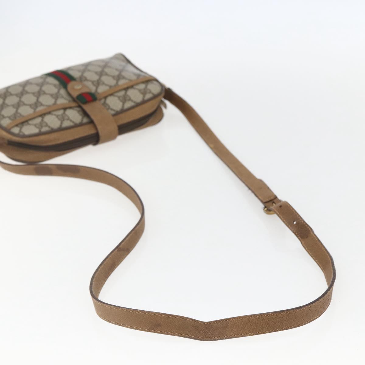 GUCCI GG Supreme Web Sherry Line Bag PVC Beige Gold 116 02 055 Auth BA8616