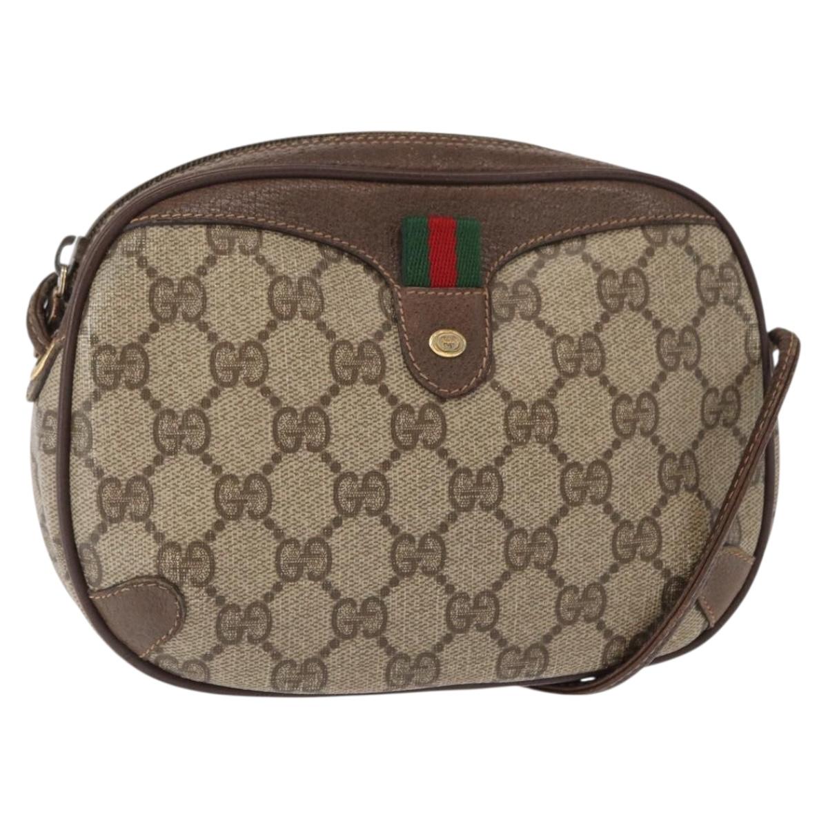 GUCCI GG Supreme Web Sherry Line Bag PVC Beige Gold 89 02 066 Auth BA8617