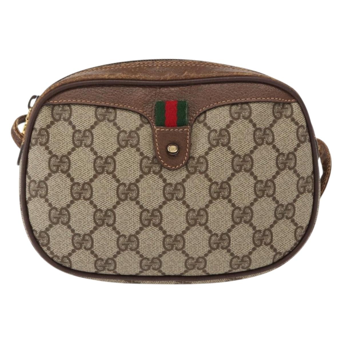 GUCCI GG Supreme Web Sherry Line Bag PVC Beige Red 007 58 6112 9411 Auth BA8618
