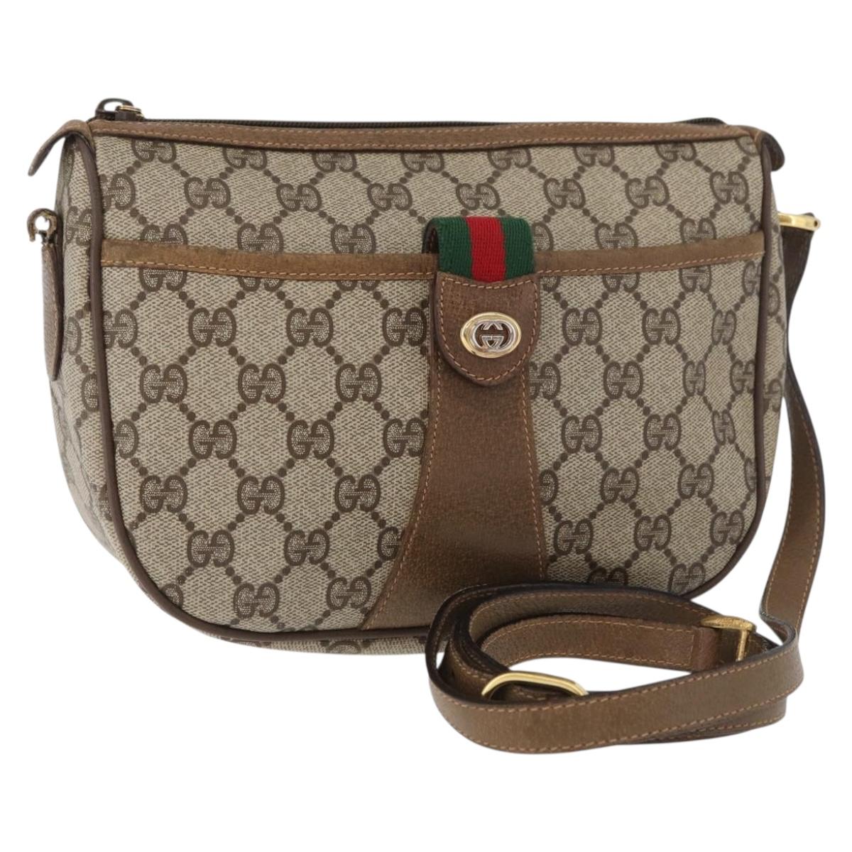 GUCCI GG Supreme Web Sherry Line Bag PVC Beige Gold 89 02 032 Auth BA8619