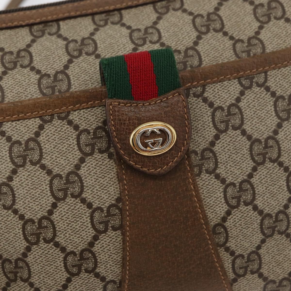 GUCCI GG Supreme Web Sherry Line Bag PVC Beige Gold 89 02 032 Auth BA8619