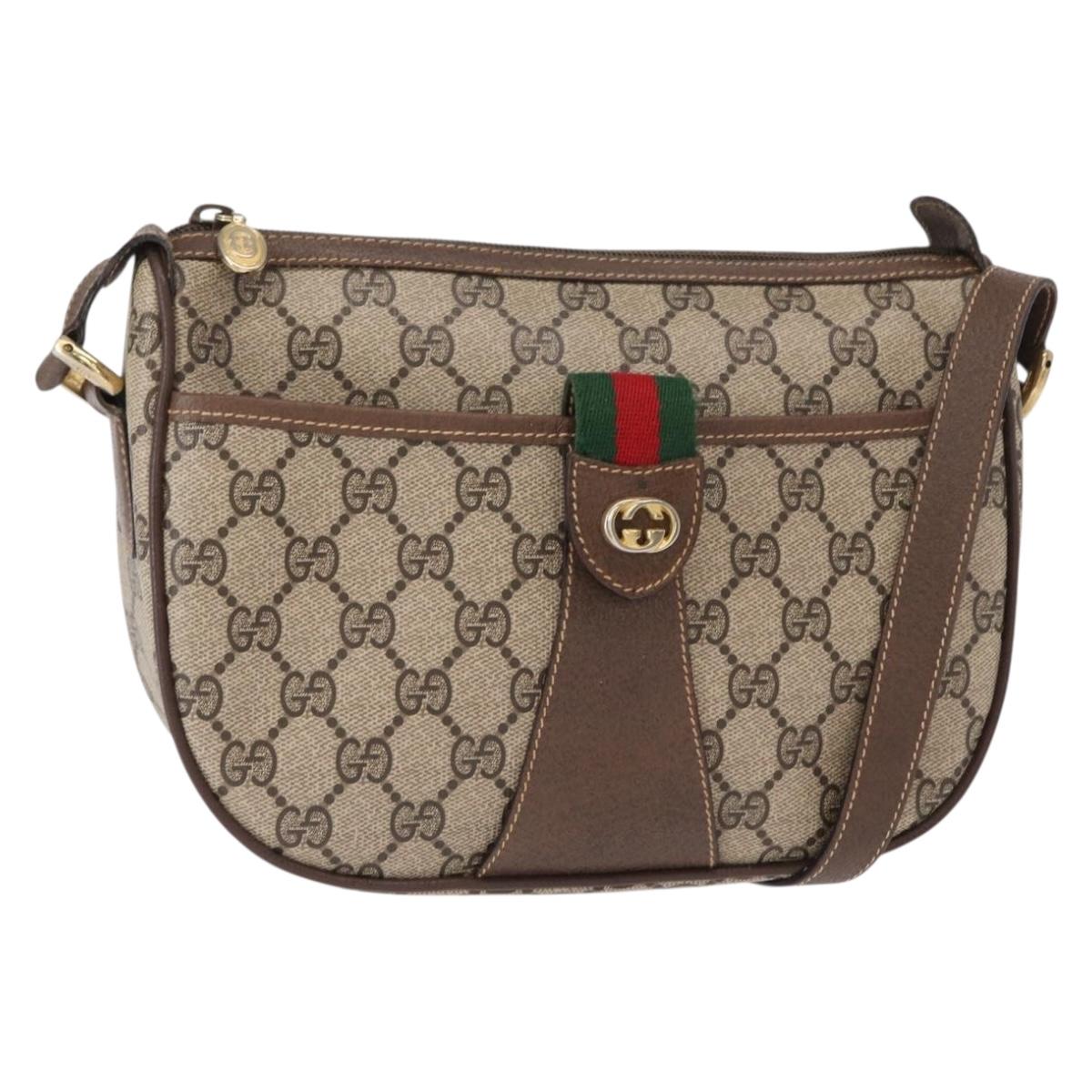 GUCCI GG Supreme Web Sherry Line Bag PVC Beige Gold 89 02 032 Auth BA8619