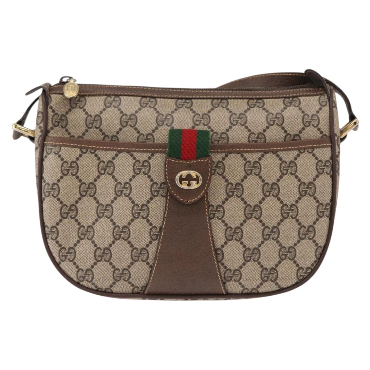 GUCCI GG Supreme Web Sherry Line Bag PVC Beige Gold 89 02 032 Auth BA8619