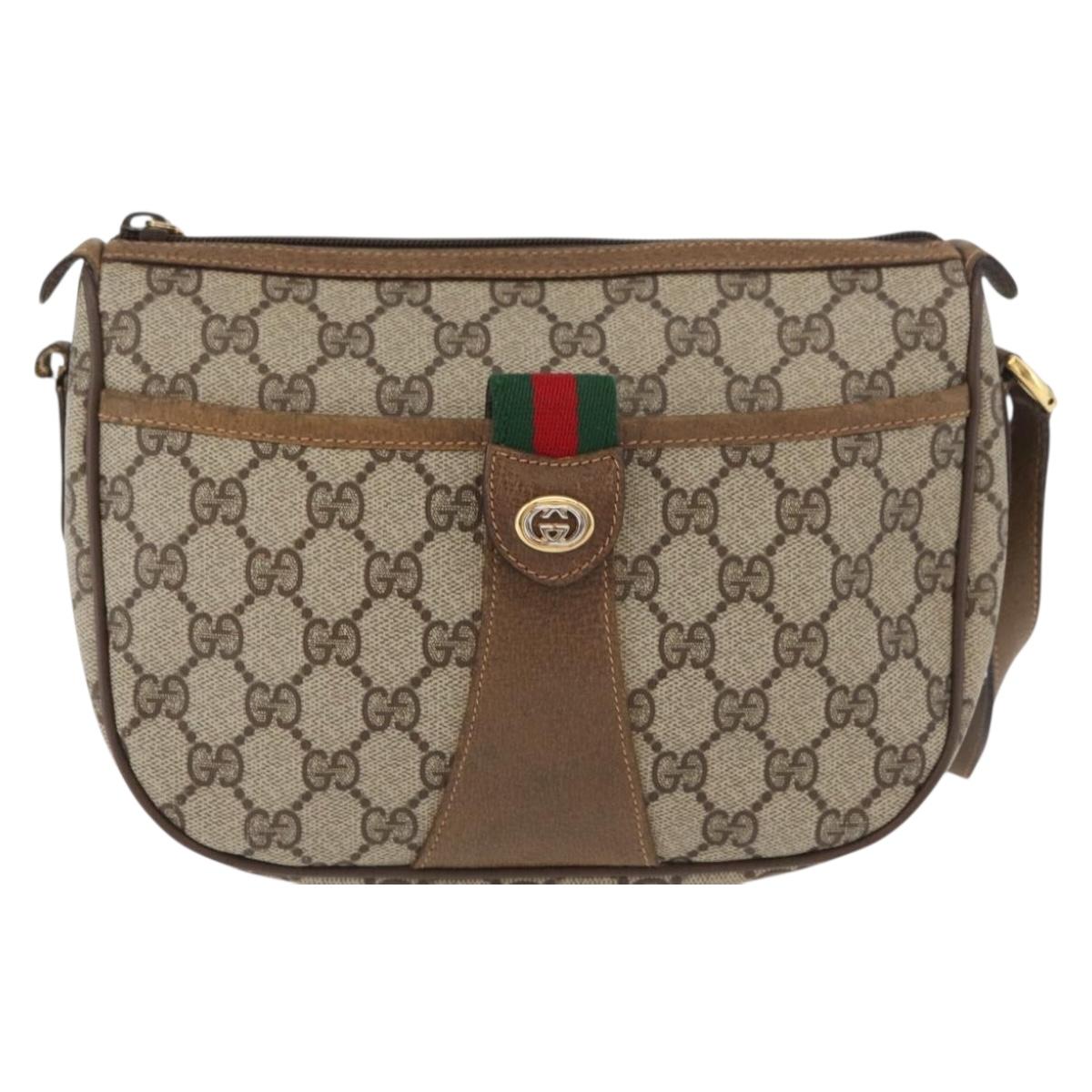 GUCCI GG Supreme Web Sherry Line Bag PVC Beige Gold 89 02 032 Auth BA8619