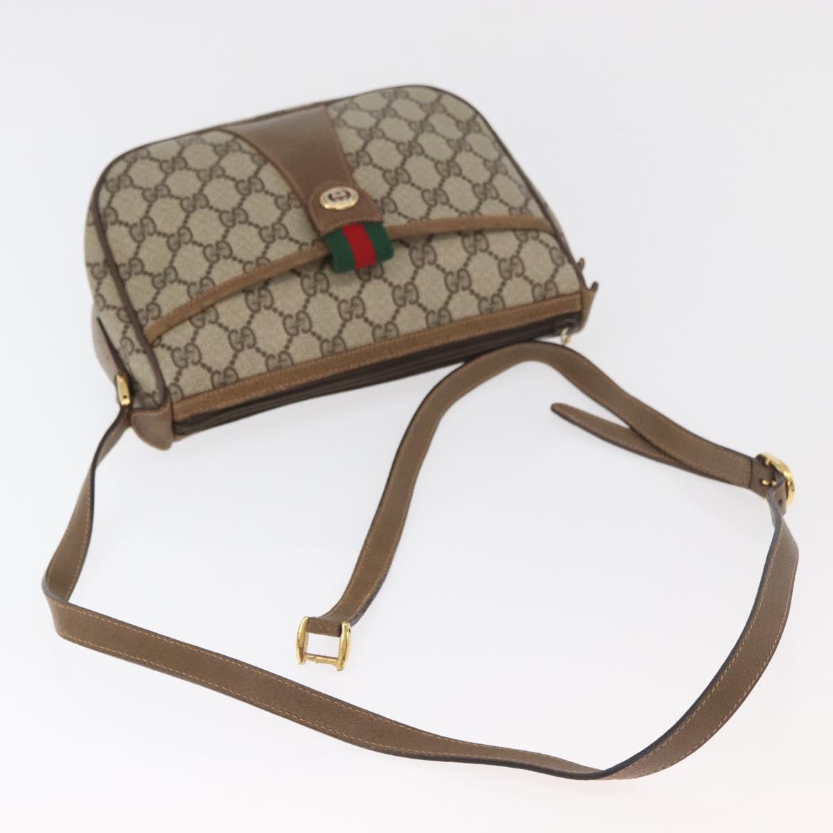 GUCCI GG Supreme Web Sherry Line Bag PVC Beige Gold 89 02 032 Auth BA8619