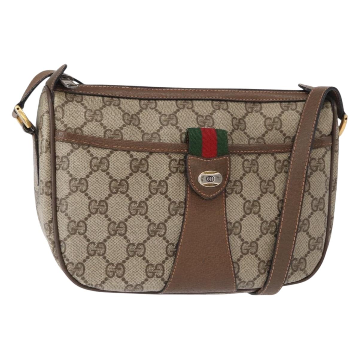 GUCCI GG Supreme Web Sherry Line Shoulder Bag PVC Beige 89 02 032 Auth BA8620
