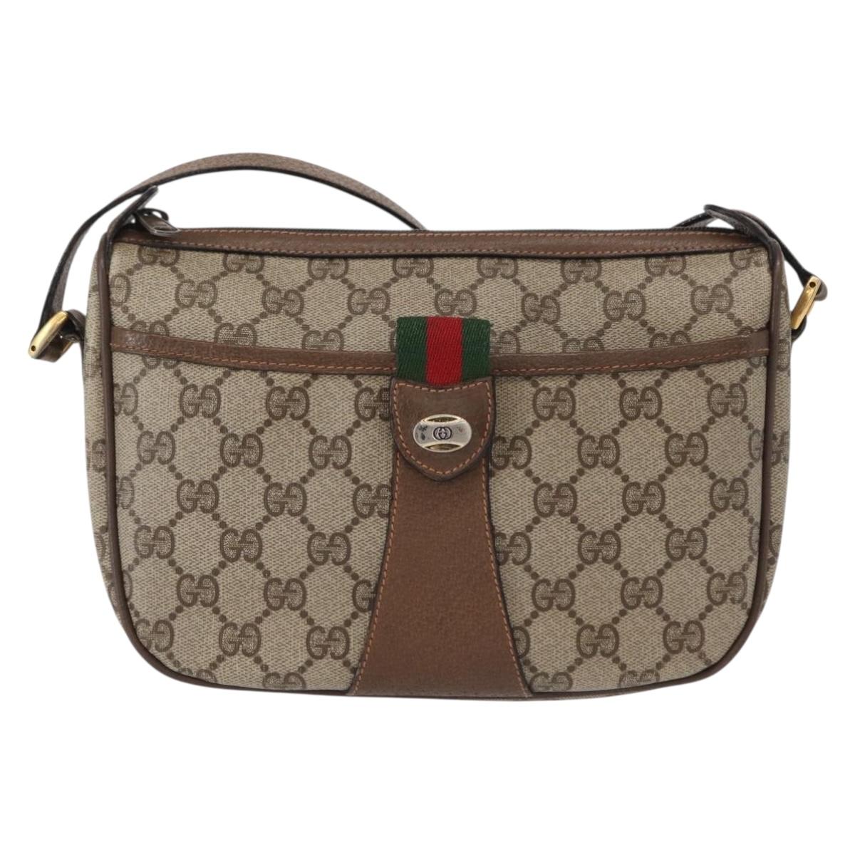 GUCCI GG Supreme Web Sherry Line Shoulder Bag PVC Beige 89 02 032 Auth BA8620