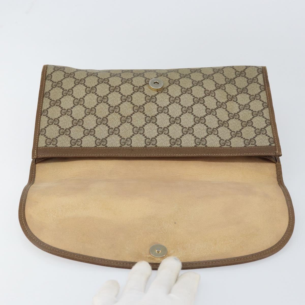 GUCCI GG Supreme Web Sherry Line Clutch Bag PVC Beige Red Auth BA8622
