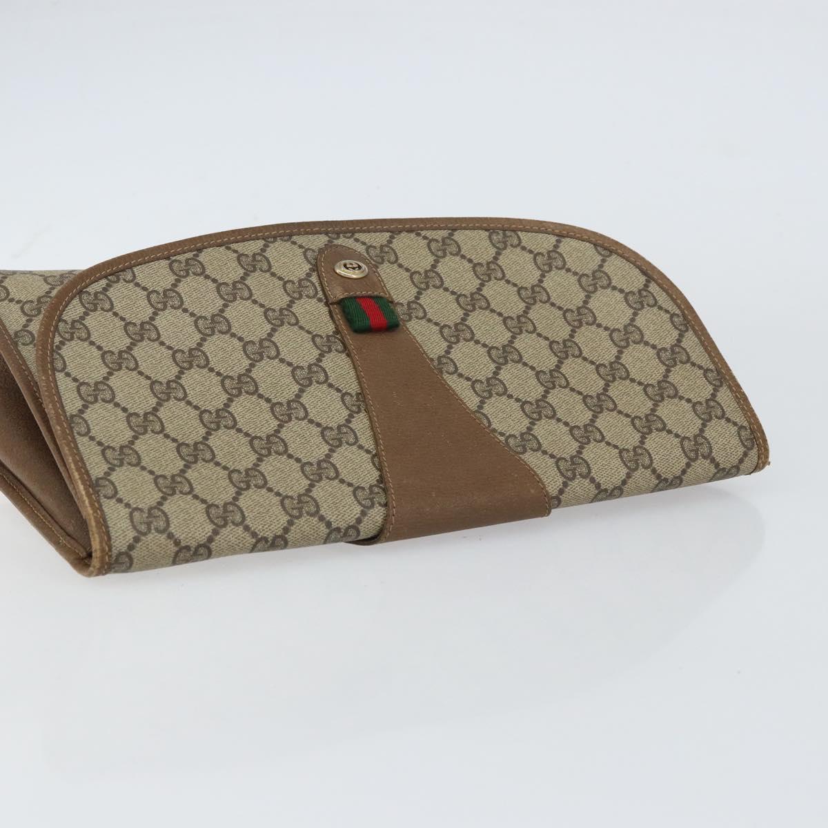 GUCCI GG Supreme Web Sherry Line Clutch Bag PVC Beige Red Auth BA8622