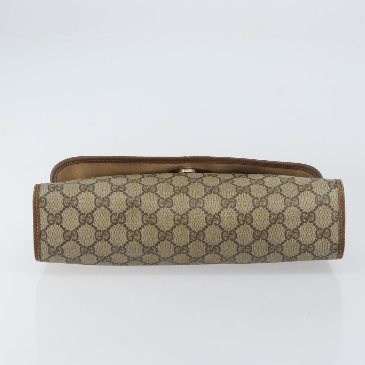 GUCCI GG Supreme Web Sherry Line Clutch Bag PVC Beige Red Auth BA8622