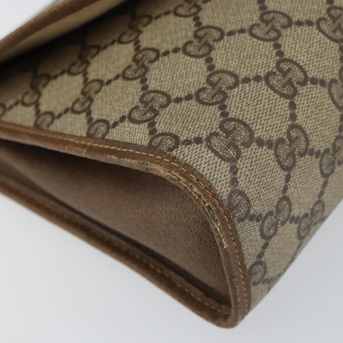 GUCCI GG Supreme Web Sherry Line Clutch Bag PVC Beige Red Auth BA8622