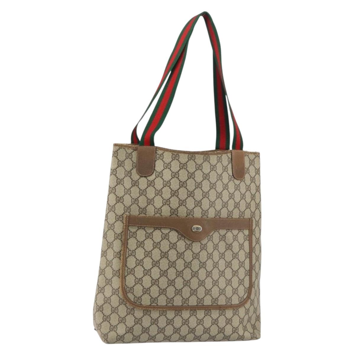 GUCCI GG Supreme Web Sherry Line Tote Bag PVC Beige Red 39 02 003 Auth BA8627