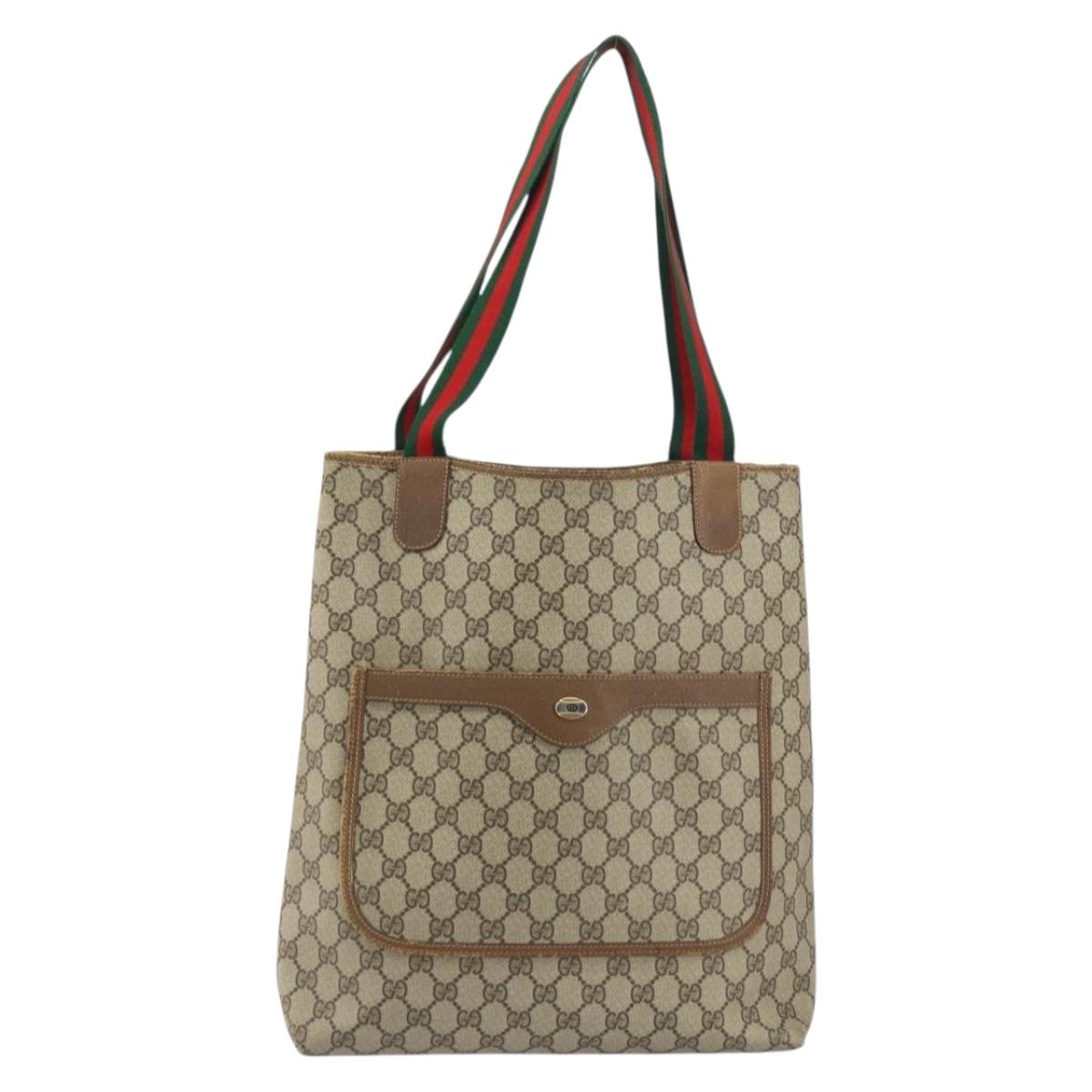 GUCCI GG Supreme Web Sherry Line Tote Bag PVC Beige Red 39 02 003 Auth BA8627