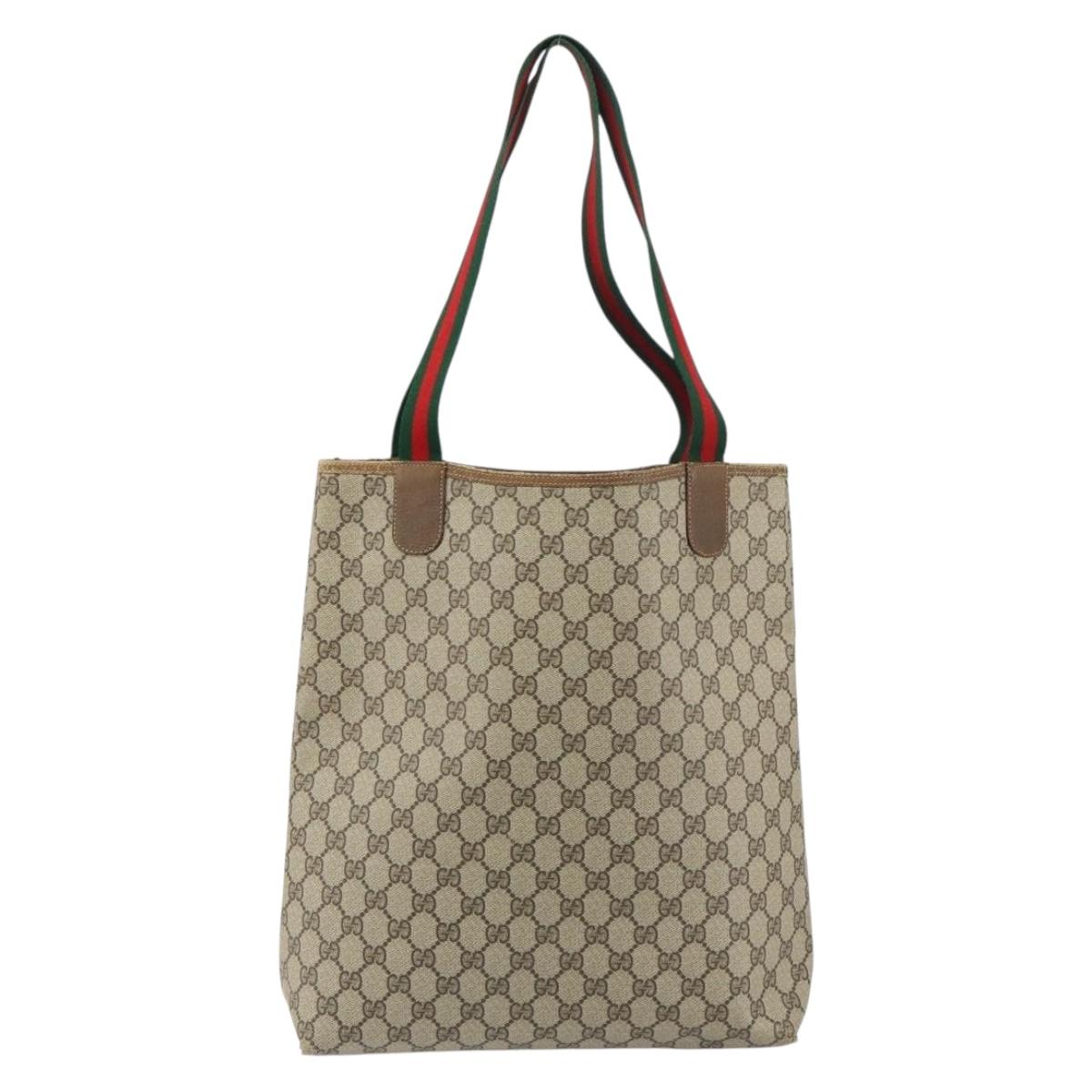 GUCCI GG Supreme Web Sherry Line Tote Bag PVC Beige Red 39 02 003 Auth BA8627