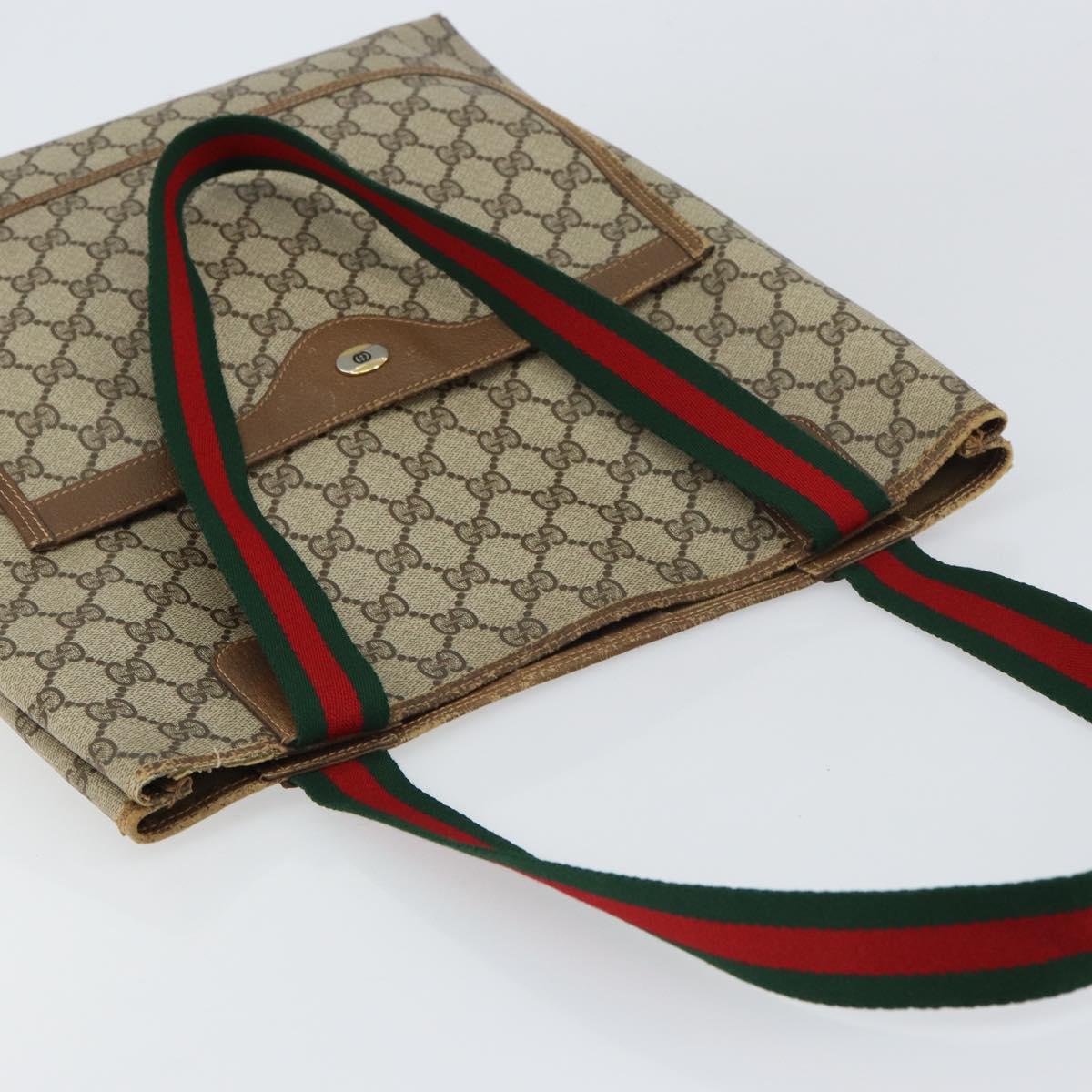 GUCCI GG Supreme Web Sherry Line Tote Bag PVC Beige Red 39 02 003 Auth BA8627