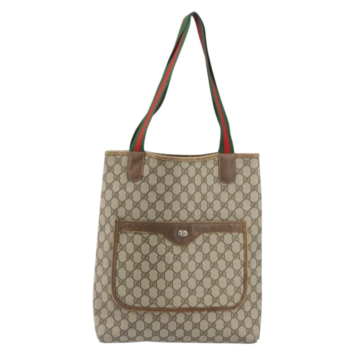 GUCCI GG Supreme Web Sherry Line Tote Bag PVC Beige Red 39 02 003 Auth BA8628