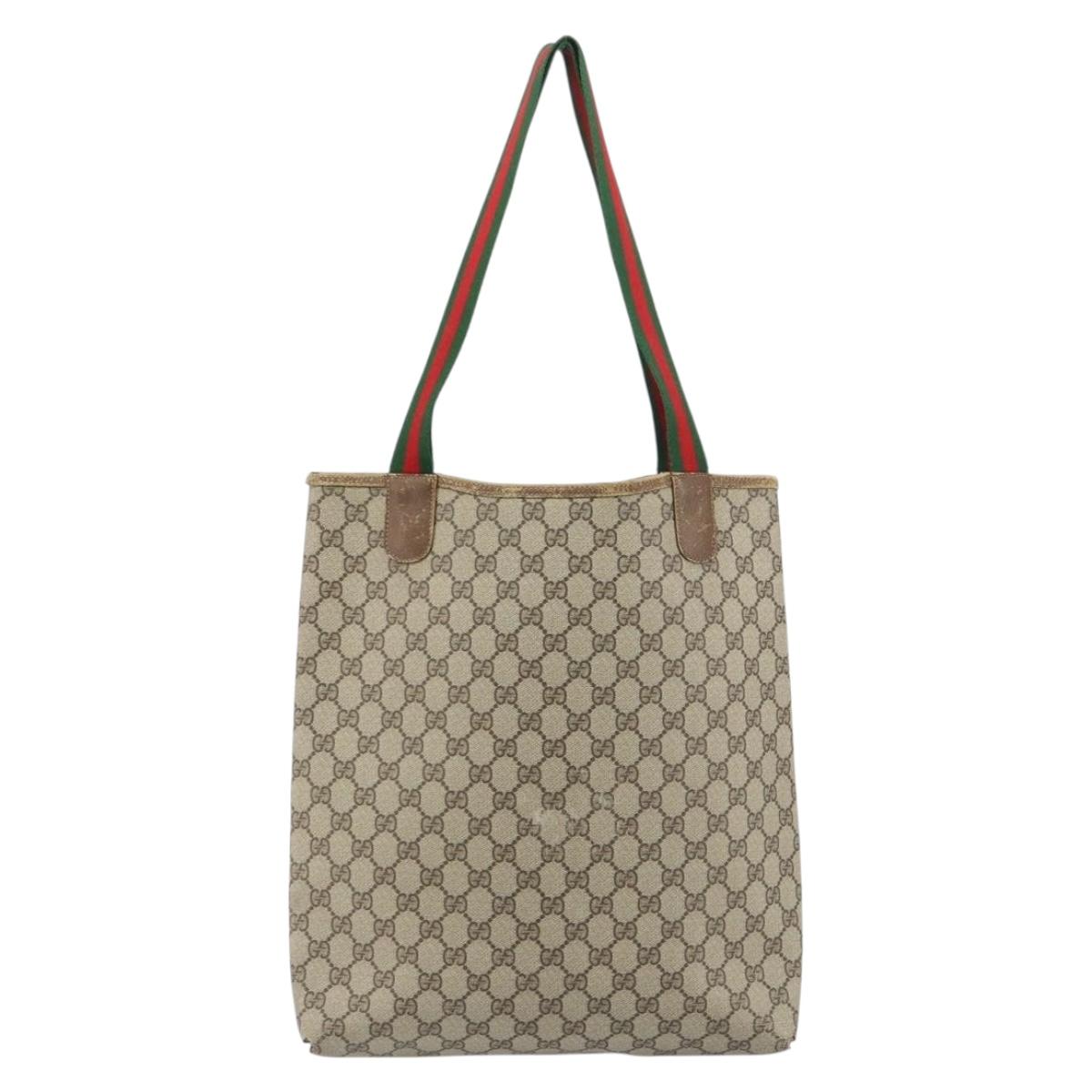 GUCCI GG Supreme Web Sherry Line Tote Bag PVC Beige Red 39 02 003 Auth BA8628