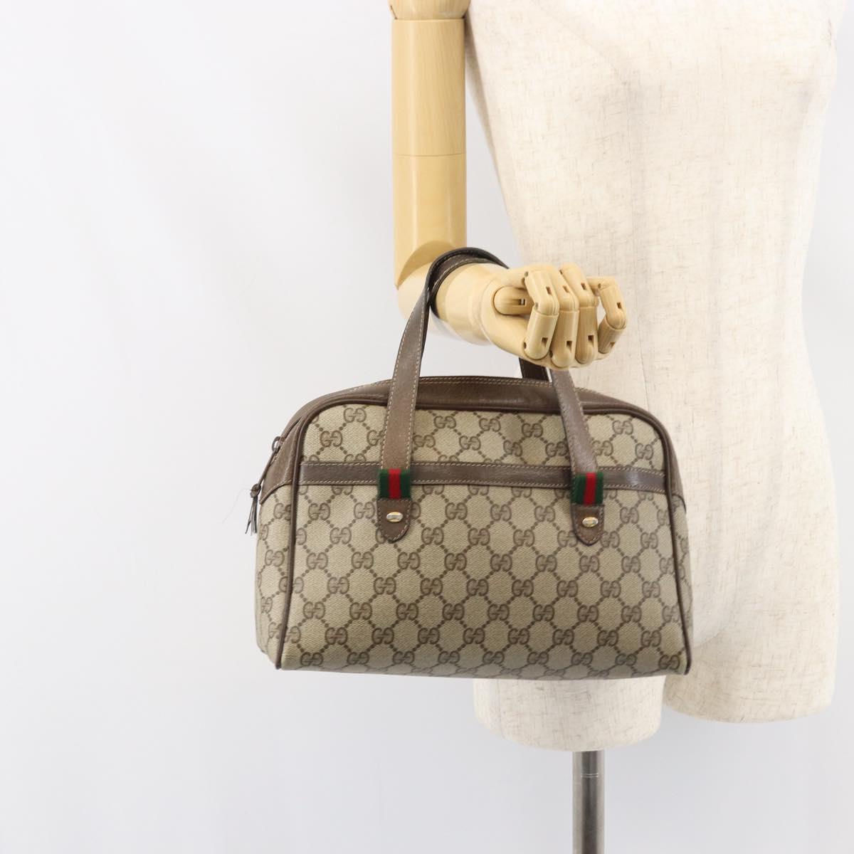 GUCCI GG Supreme Web Sherry Line Hand Bag PVC Beige Gold 39 02 053 Auth BA8629