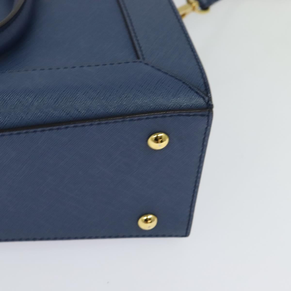 MCM Hand Bag Safiano leather 2way Blue Gold Auth BA863