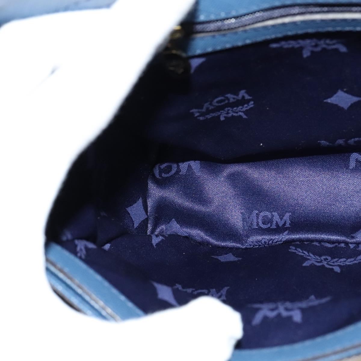 MCM Hand Bag Safiano leather 2way Blue Gold Auth BA863