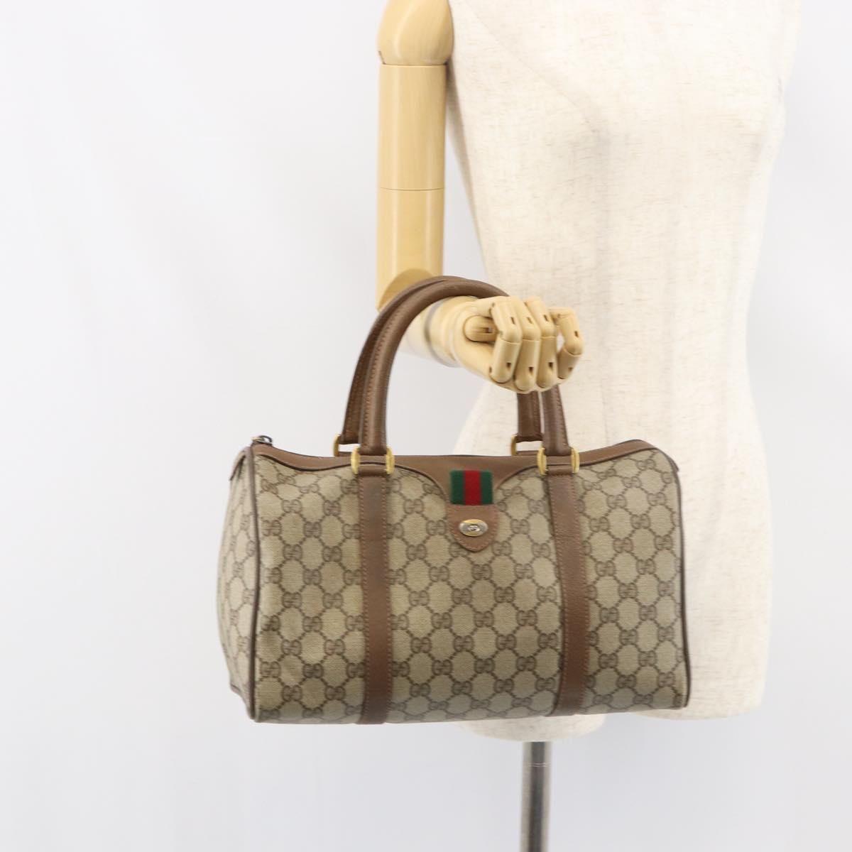 GUCCI GG Supreme Web Sherry Line Boston Bag PVC Beige Gold 39 02 007 Auth BA8630