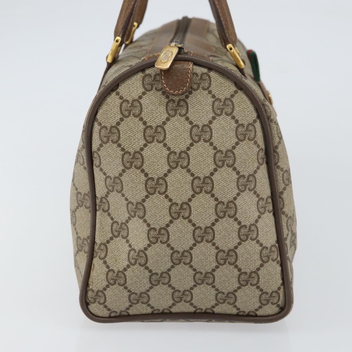 GUCCI GG Supreme Web Sherry Line Boston Bag PVC Beige Gold 39 02 007 Auth BA8630