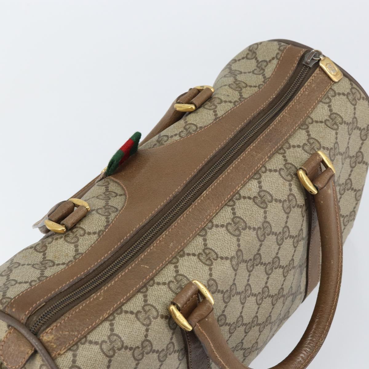 GUCCI GG Supreme Web Sherry Line Boston Bag PVC Beige Gold 39 02 007 Auth BA8630