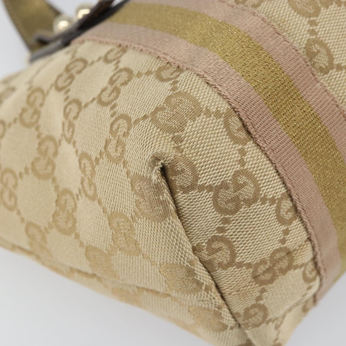 GUCCI GG Canvas Sherry Line Hand Bag Beige Gold 139261 Auth BA8631