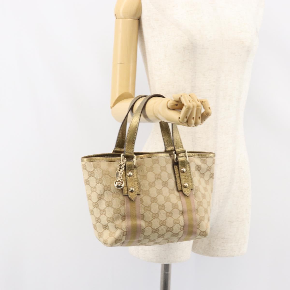 GUCCI GG Canvas Sherry Line Hand Bag Beige Gold 139261 Auth BA8631