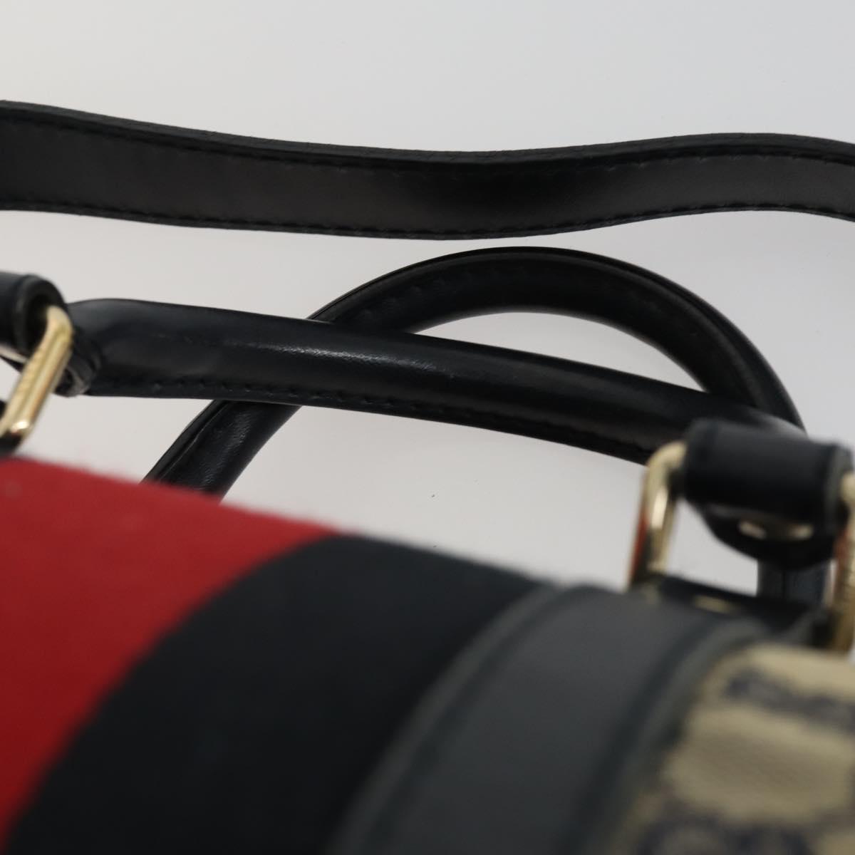 GUCCI GG Canvas Sherry Line Boston Bag 2way Navy Gold 247205 Auth BA8634