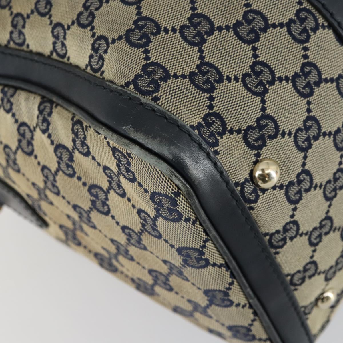 GUCCI GG Canvas Sherry Line Boston Bag 2way Navy Gold 247205 Auth BA8634