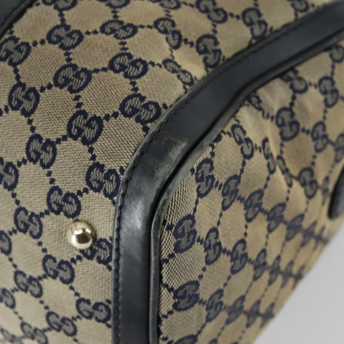 GUCCI GG Canvas Sherry Line Boston Bag 2way Navy Gold 247205 Auth BA8634