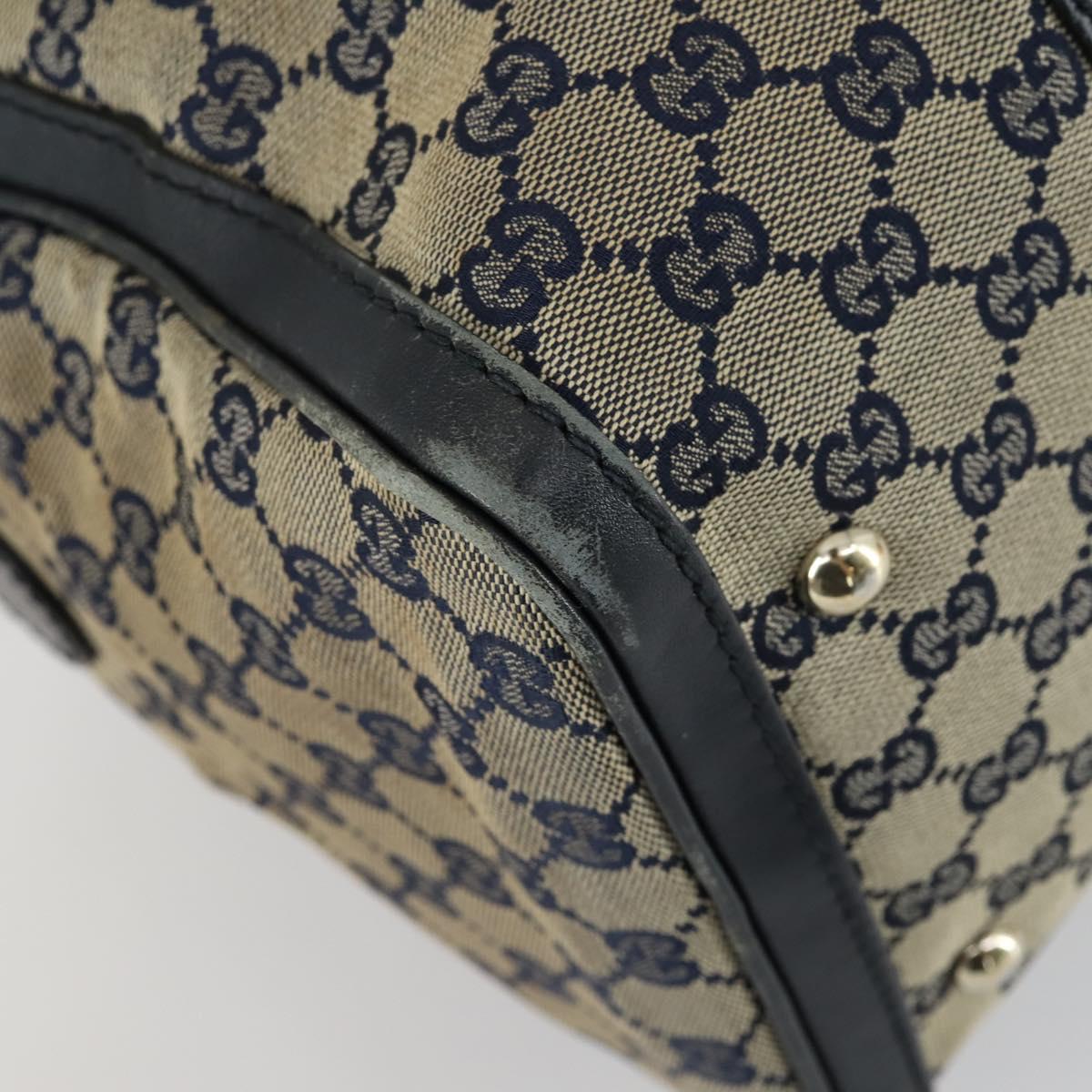 GUCCI GG Canvas Sherry Line Boston Bag 2way Navy Gold 247205 Auth BA8634
