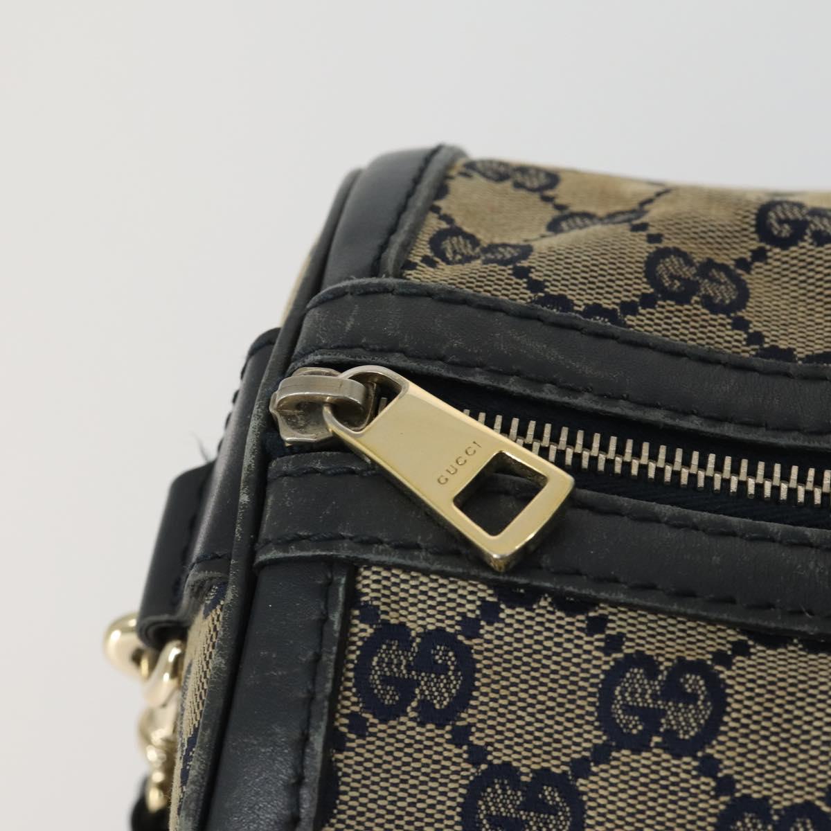 GUCCI GG Canvas Sherry Line Boston Bag 2way Navy Gold 247205 Auth BA8634