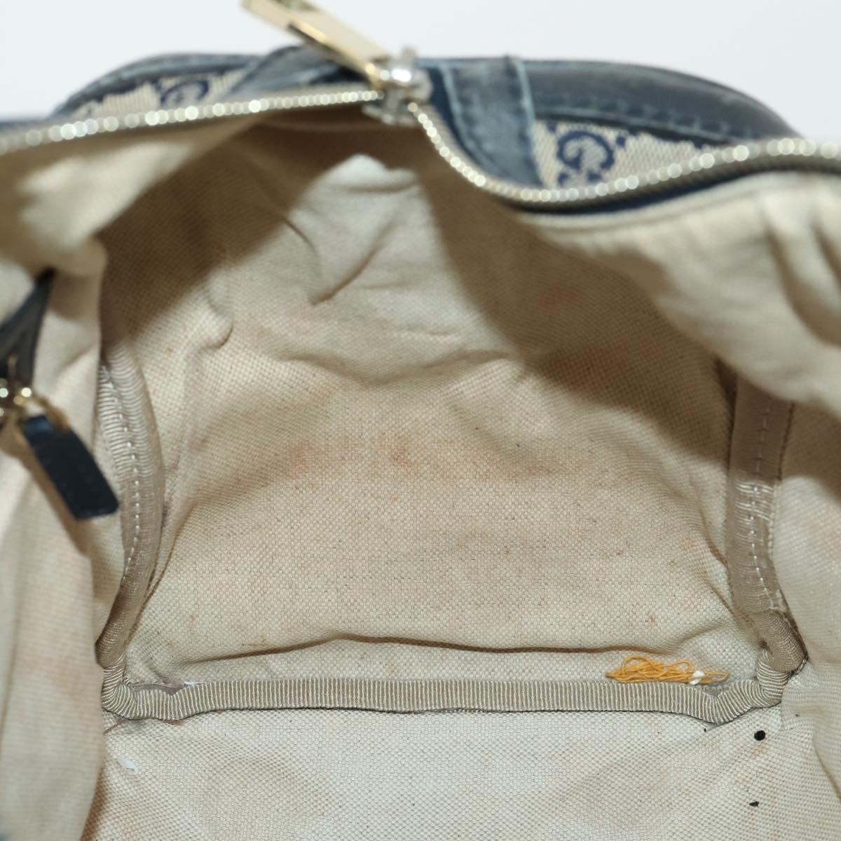 GUCCI GG Canvas Sherry Line Boston Bag 2way Navy Gold 247205 Auth BA8634