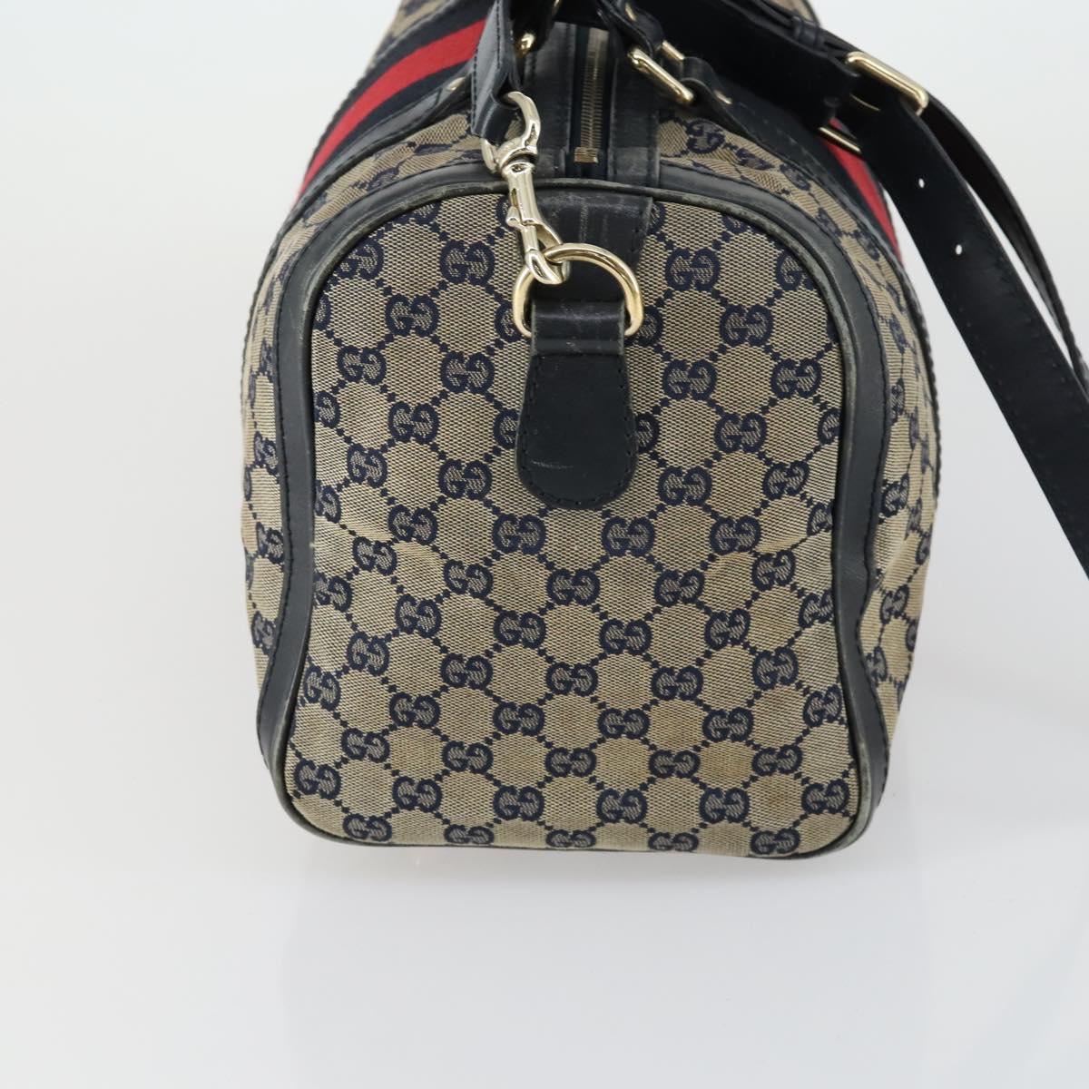 GUCCI GG Canvas Sherry Line Boston Bag 2way Navy Gold 247205 Auth BA8634