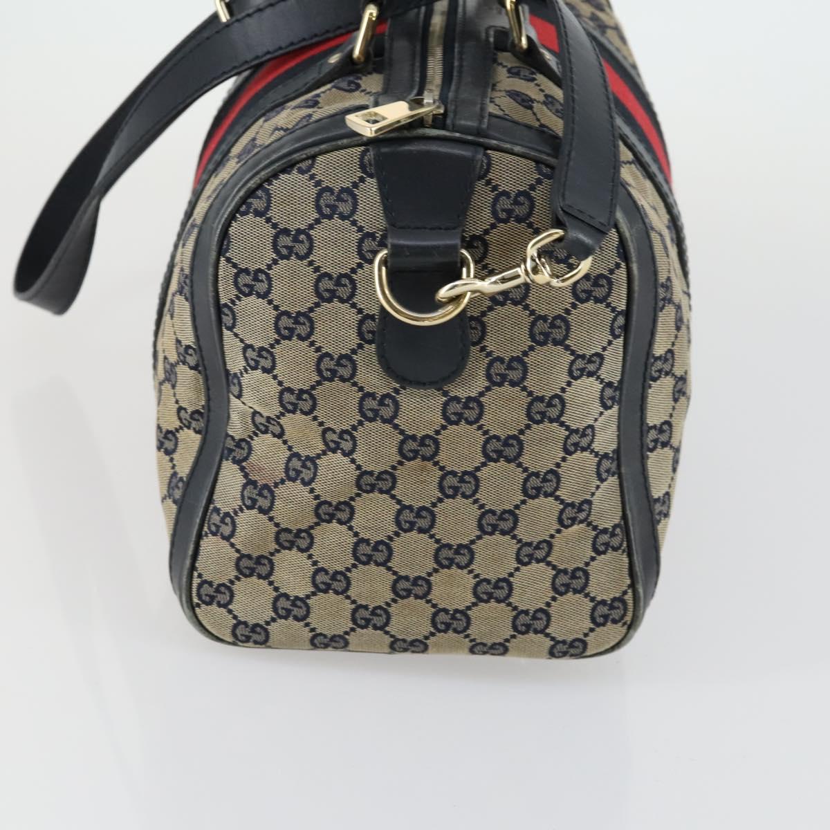 GUCCI GG Canvas Sherry Line Boston Bag 2way Navy Gold 247205 Auth BA8634