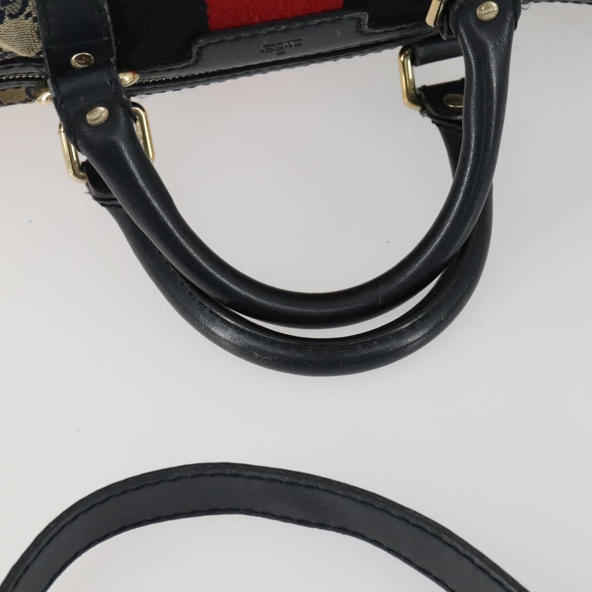GUCCI GG Canvas Sherry Line Boston Bag 2way Navy Gold 247205 Auth BA8634