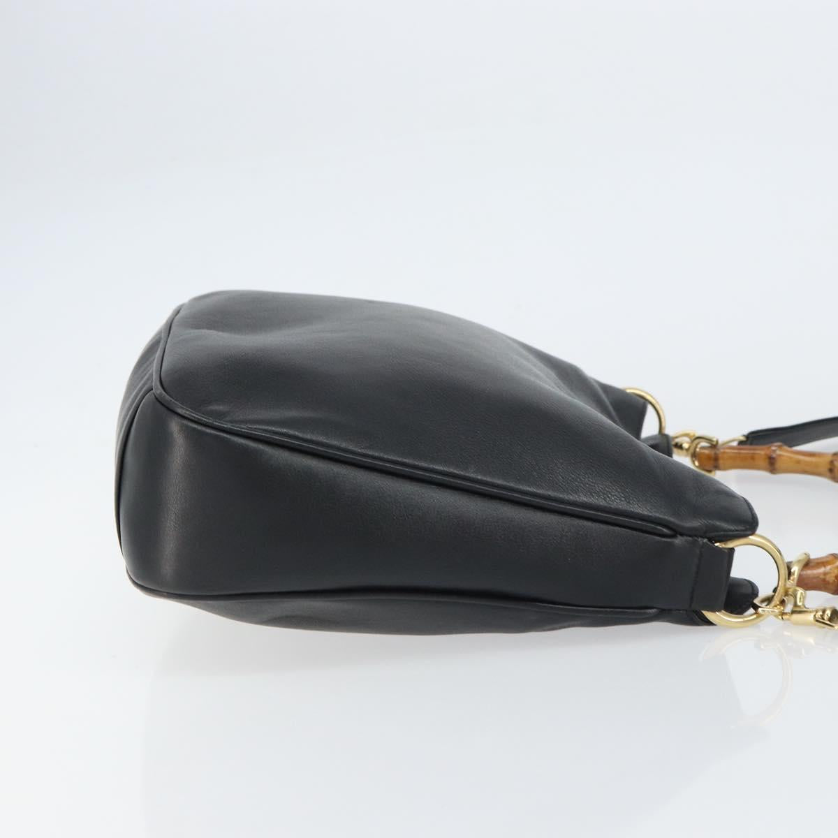 GUCCI Bamboo Hand Bag Leather 2way Black Gold 001 1998 1638 Auth BA8637