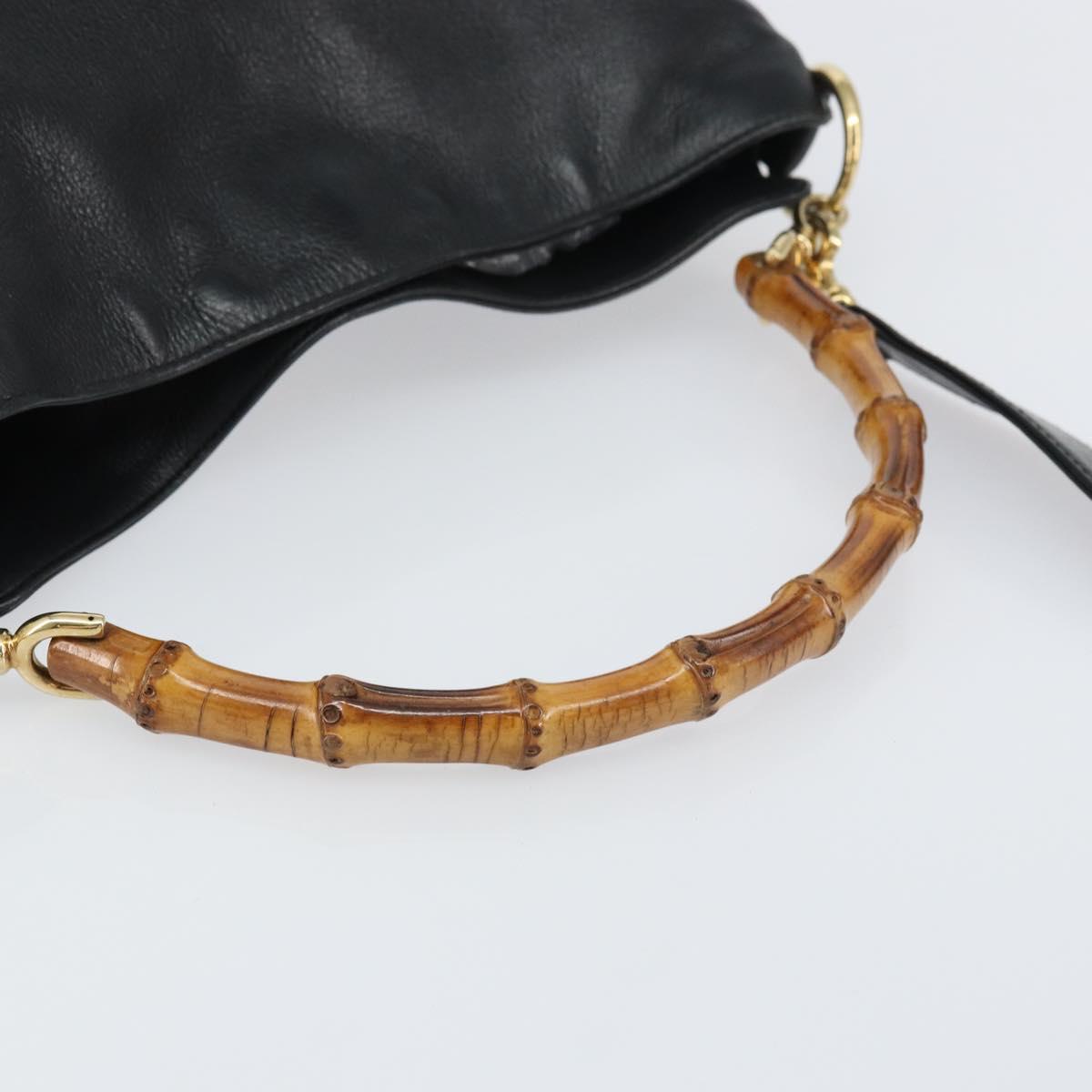 GUCCI Bamboo Hand Bag Leather 2way Black Gold 001 1998 1638 Auth BA8637